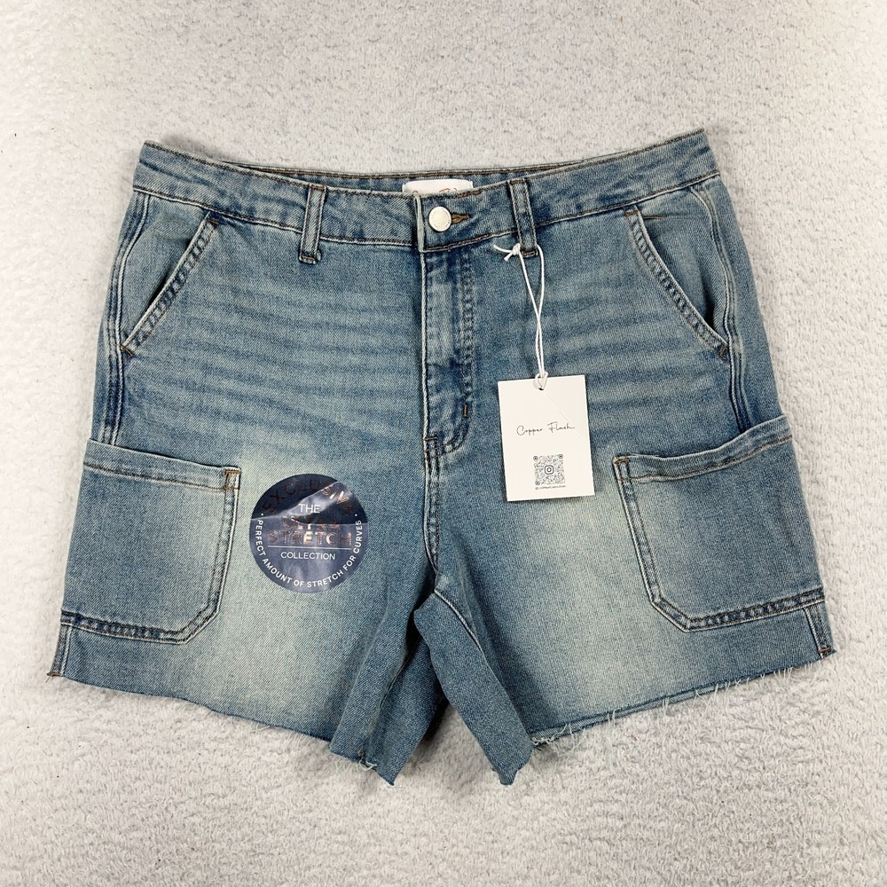 Copper Flash Women’s Blue Denim High Rise Curvy Fit Shorts 14 (32.5x5) Carpenter